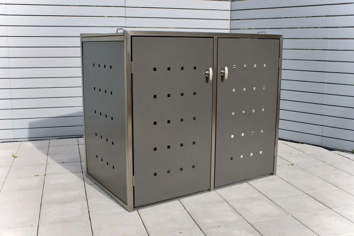Garbage can box Compact gray anthracite - 240 liters and 120 liters - stainless steel - "Double" box - front view