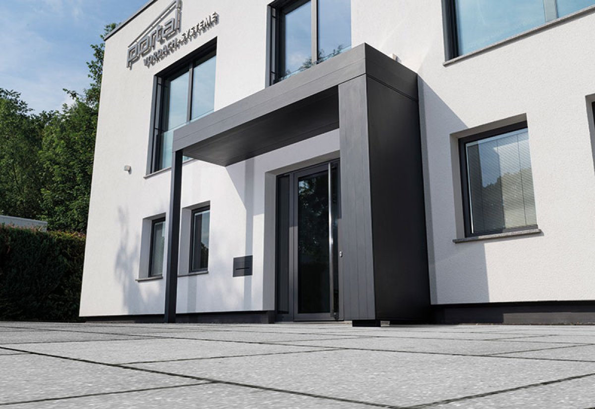 Preview: Seitenteil Platin XXL + Vordach mit Blendrahmenverbreiterung Beispiel