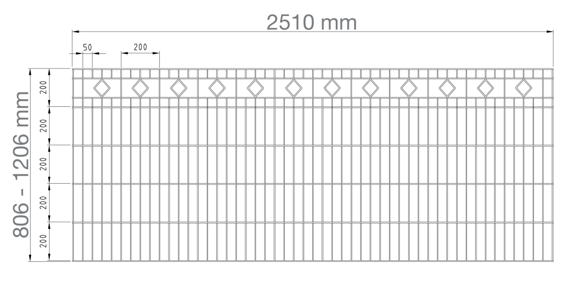 Preview: Steel mesh fence 6/5/6 with posts model GIRONA - drawing
