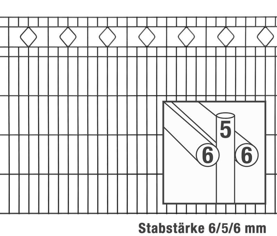 Preview: Steel mesh fence 6/5/6 with posts model GIRONA galvanised + coated RAL 7016