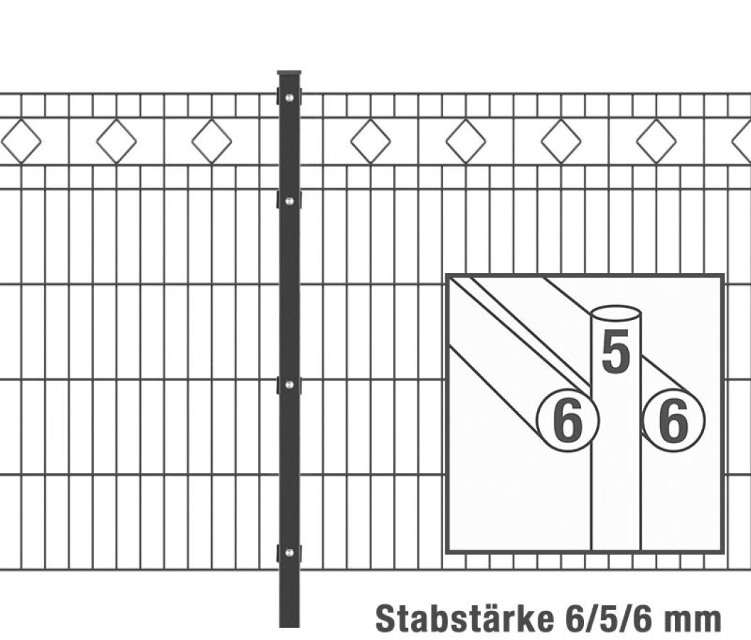 Preview: Steel mesh fence 6/5/6 with posts model MALAGA galvanised + coated RAL 7016