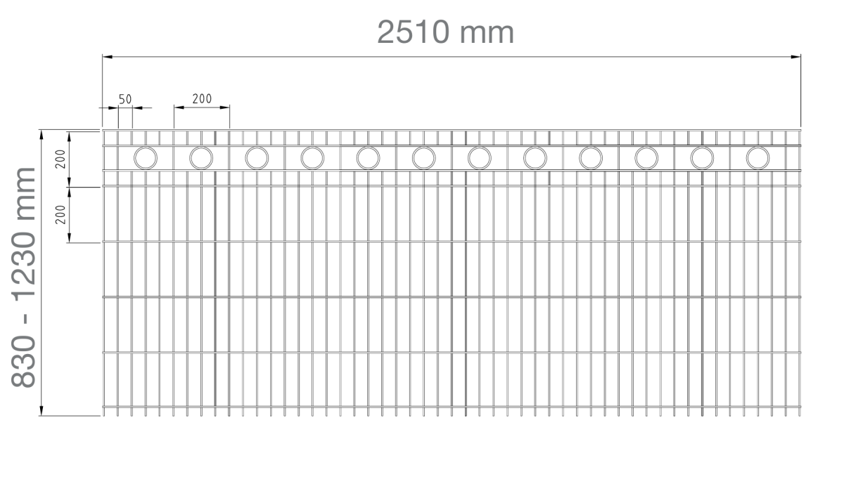 Preview: Steel mesh fence 6/6/6 with posts model ROM drawing