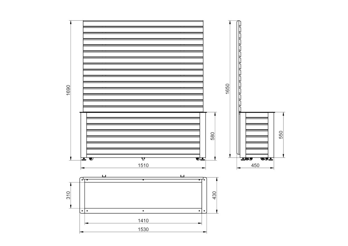 Preview: Hochbeet mit Sichtschutz Maßzeichnung