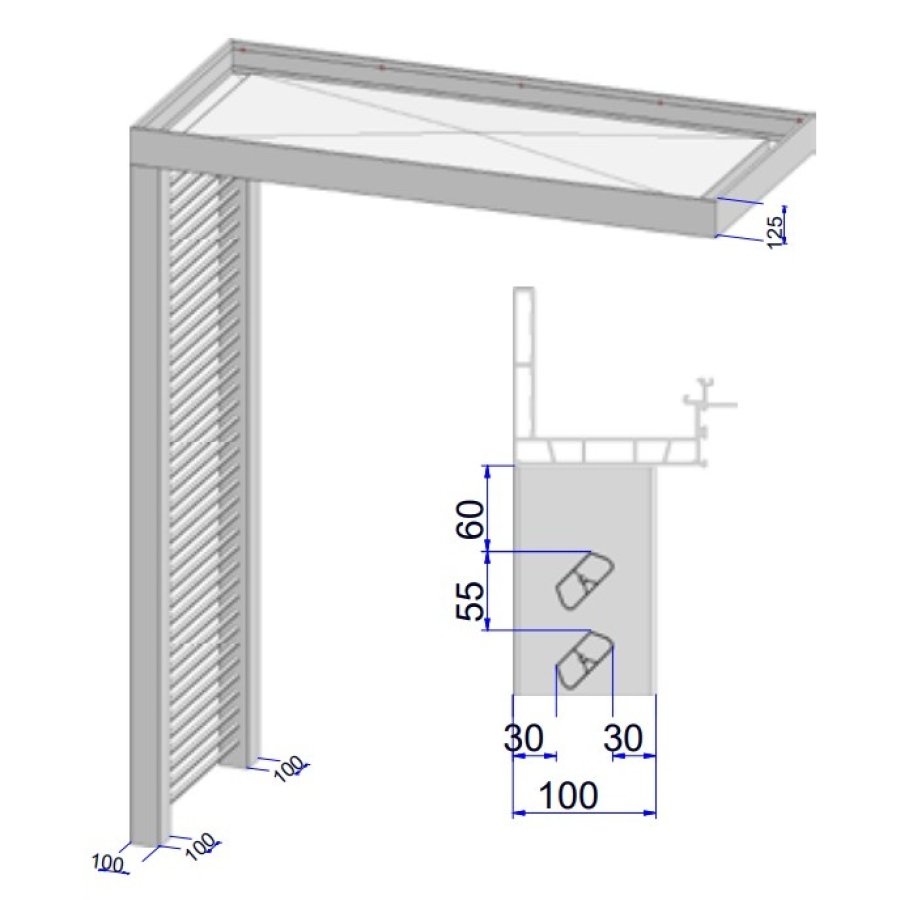 Preview: Seitenteil Modell Platin mit Quersprossen aus Aluminium - Zeichnung