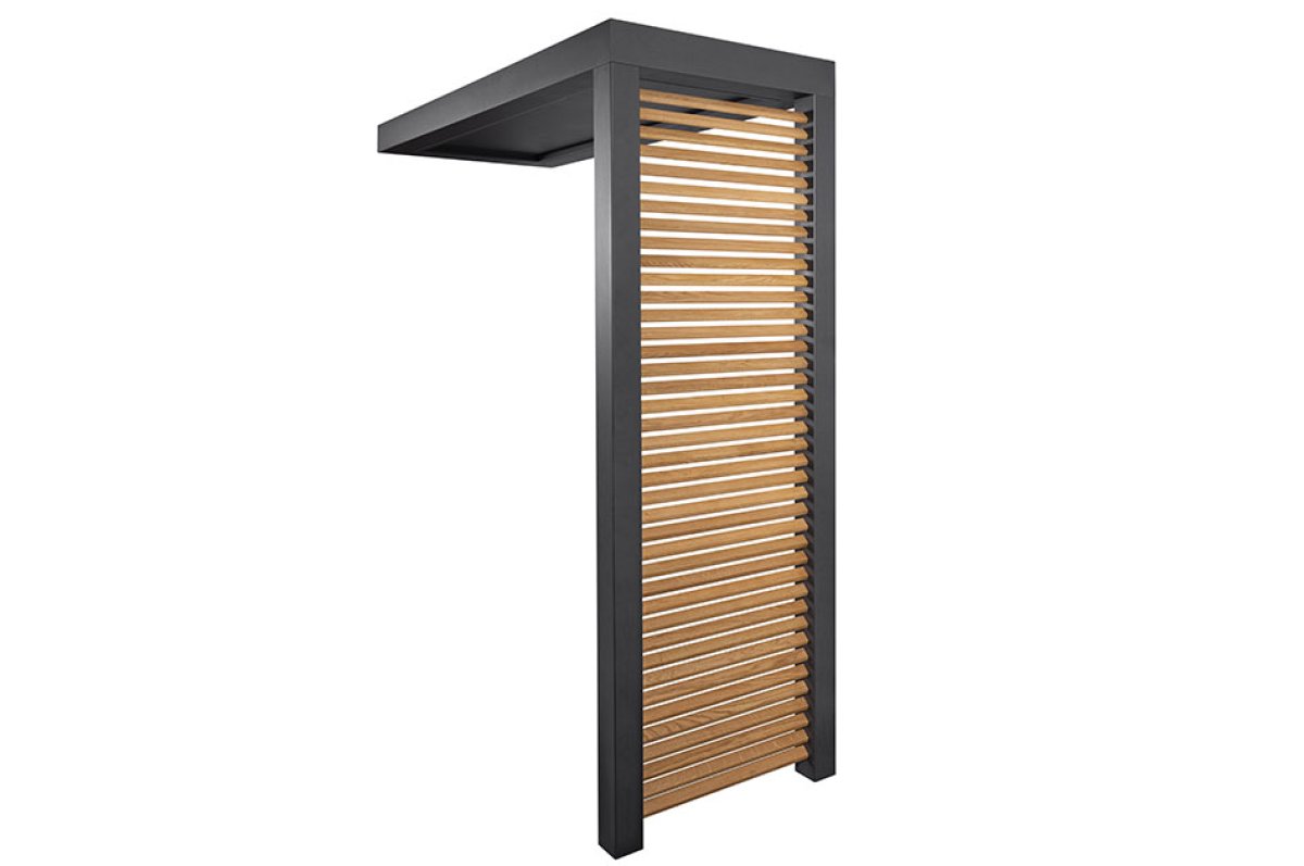 Preview: Seitenteil für Vordach Modell Platin - aus Aluminium mit Echtholz Lamellen