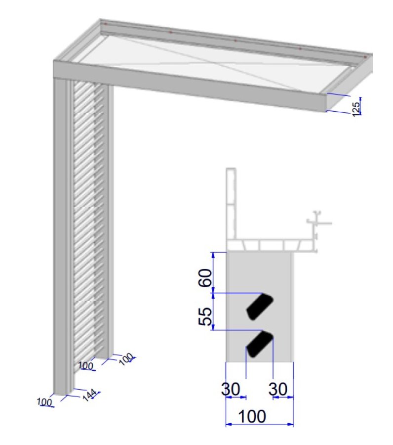 Preview: Seitenteil Modell Platin mit Quersprossen aus Holz - Zeichnung