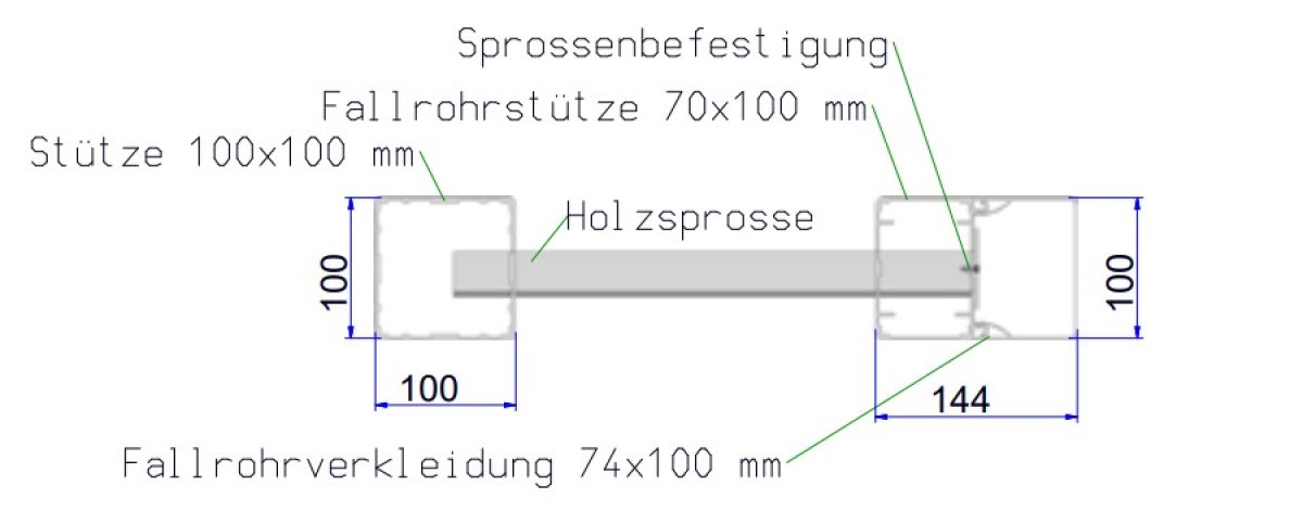 Preview: Seitenteil Modell Platin mit Quersprossen aus Holz - Querschnitt
