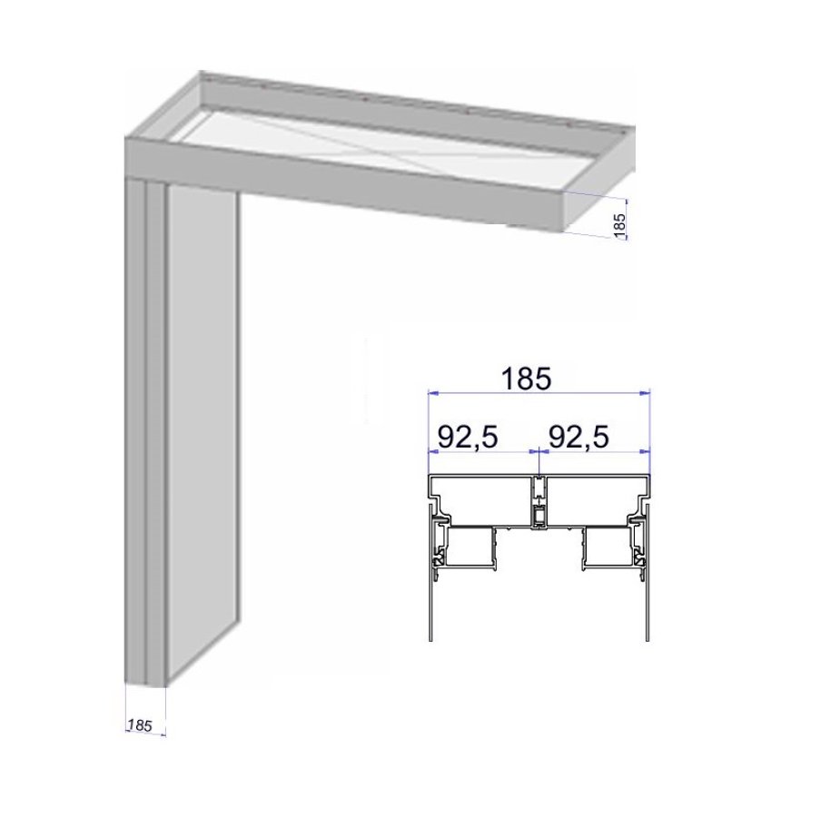 Preview: Seitenteil Platin Zeichnung Bautiefe=185mm