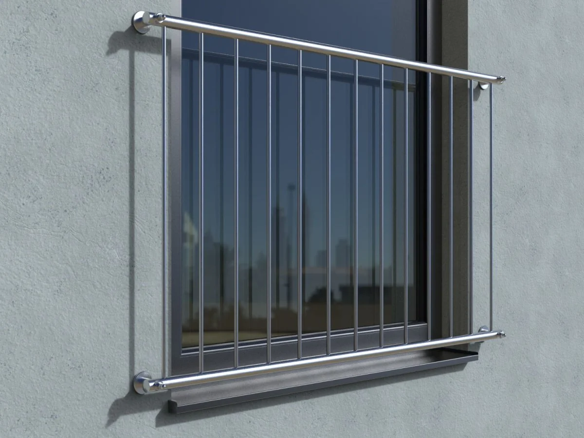 Mobile Preview: French balcony Basic stainless steel - wall mounted in front - real