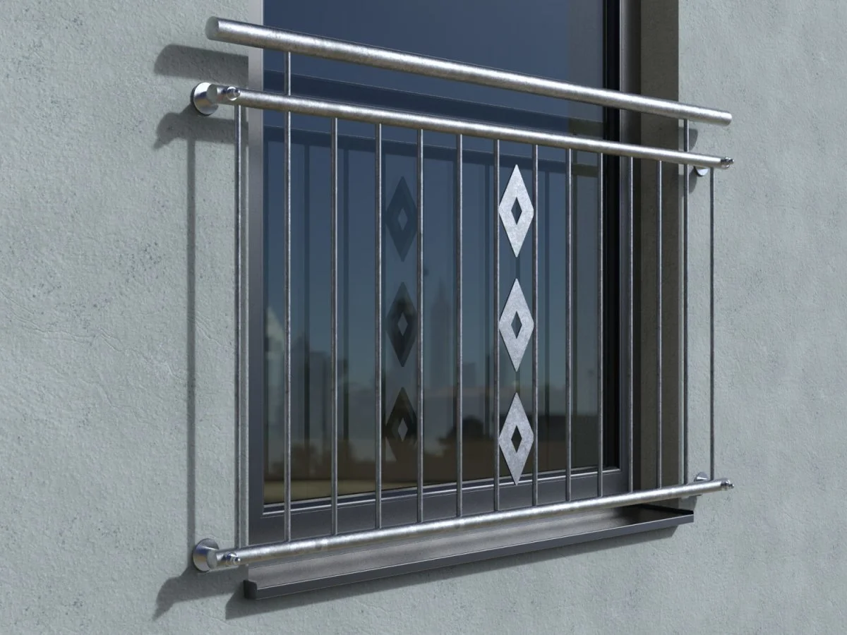 Mobile Preview: French balcony Bordeaux galvanized - wall mounted in front - real
