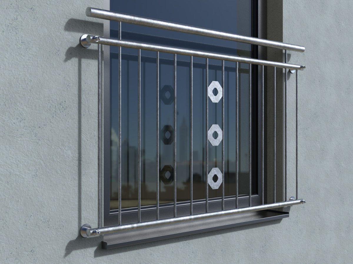 Mobile Preview: French balcony Grenoble galvanized - wall mounted in front - real