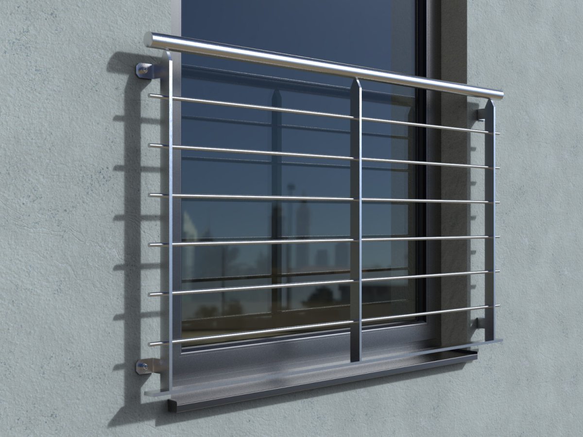 French balcony Line stainless steel - wall mounted in front - real