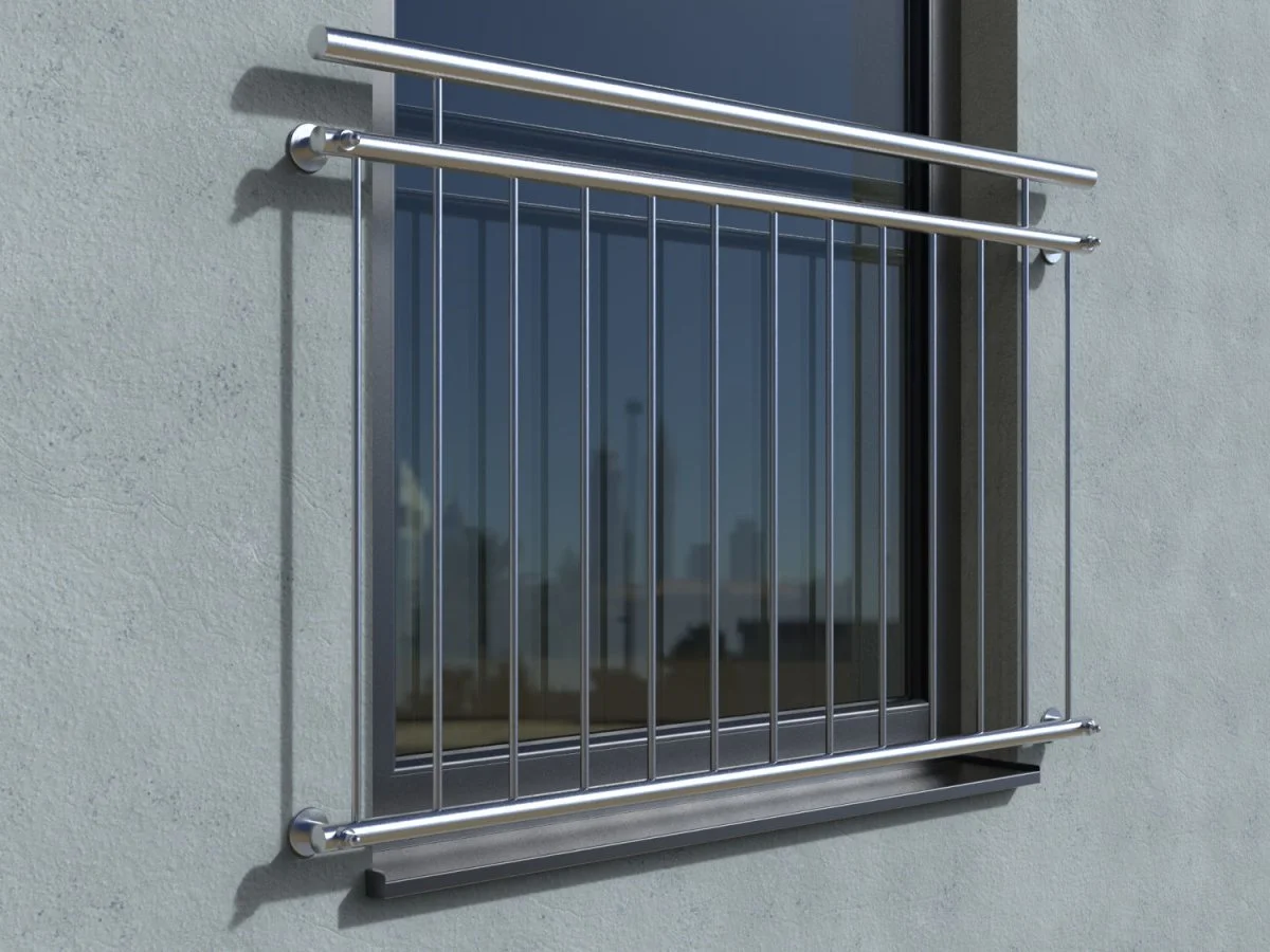 Mobile Preview: French balcony Lyon stainless steel - wall mounted in front - real