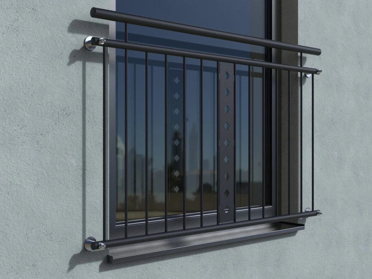 Mobile Preview: French balcony Valence - powder coated - wall mounted in front - real