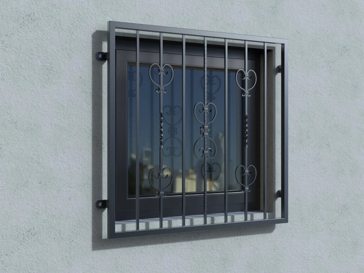 Preview: Fenstergitter Florenz in Farbe an der Außenwand ohne Fensterbrett Real