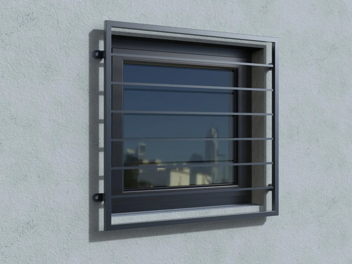 Preview: Fenstergitter Pisa in Farbe an der Außenwand ohne Fensterbrett Real