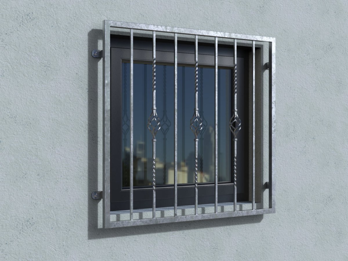 Preview: Fenstergitter Mailand 2 verzinkt an der Außenwand ohne Fensterbrett real