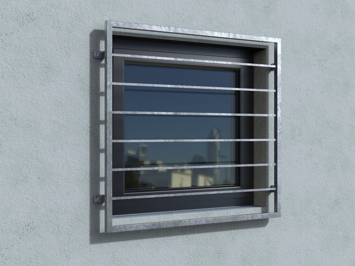 Mobile Preview: Fenstergitter Pisa verzinkt an der Außenwand ohne Fensterbrett Real