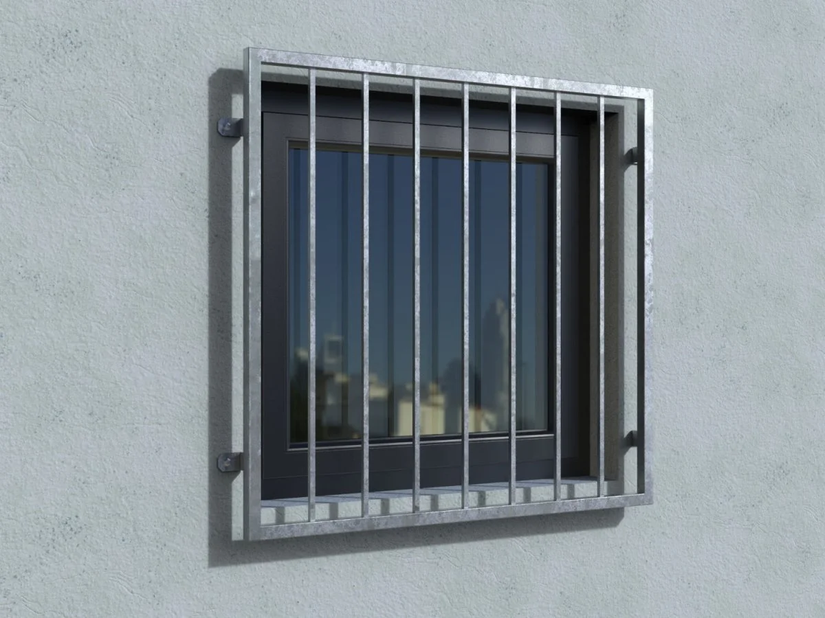 Fenstergitter Turin verzinkt an der Außenwand ohne Fensterbrett real