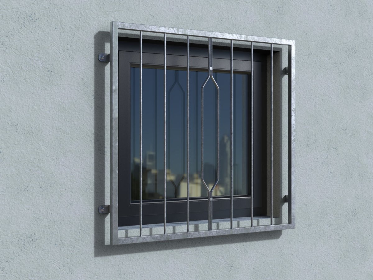 Fenstergitter Venedig verzinkt an der Außenwand ohne Fensterbrett Real
