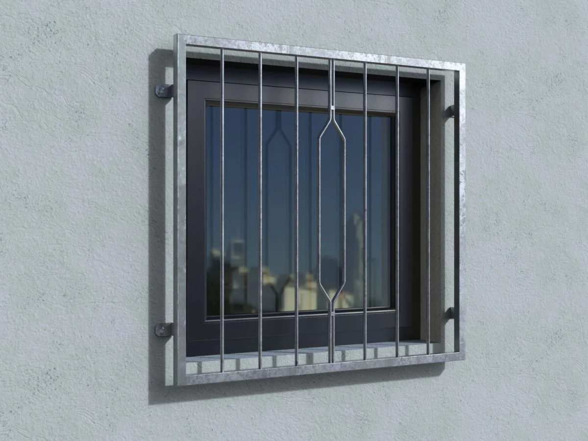 Fenstergitter Venedig verzinkt an der Außenwand ohne Fensterbrett Real