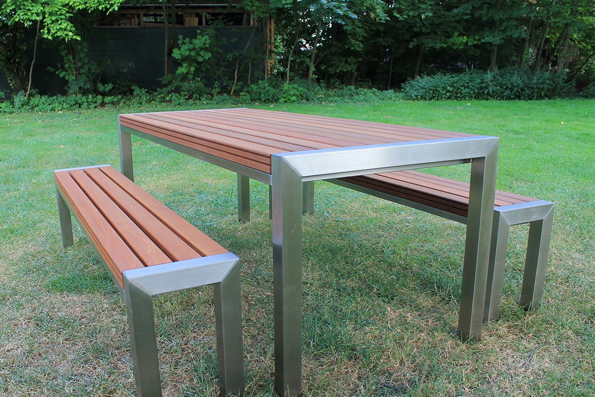 Picnic bench wood stainless steel combination