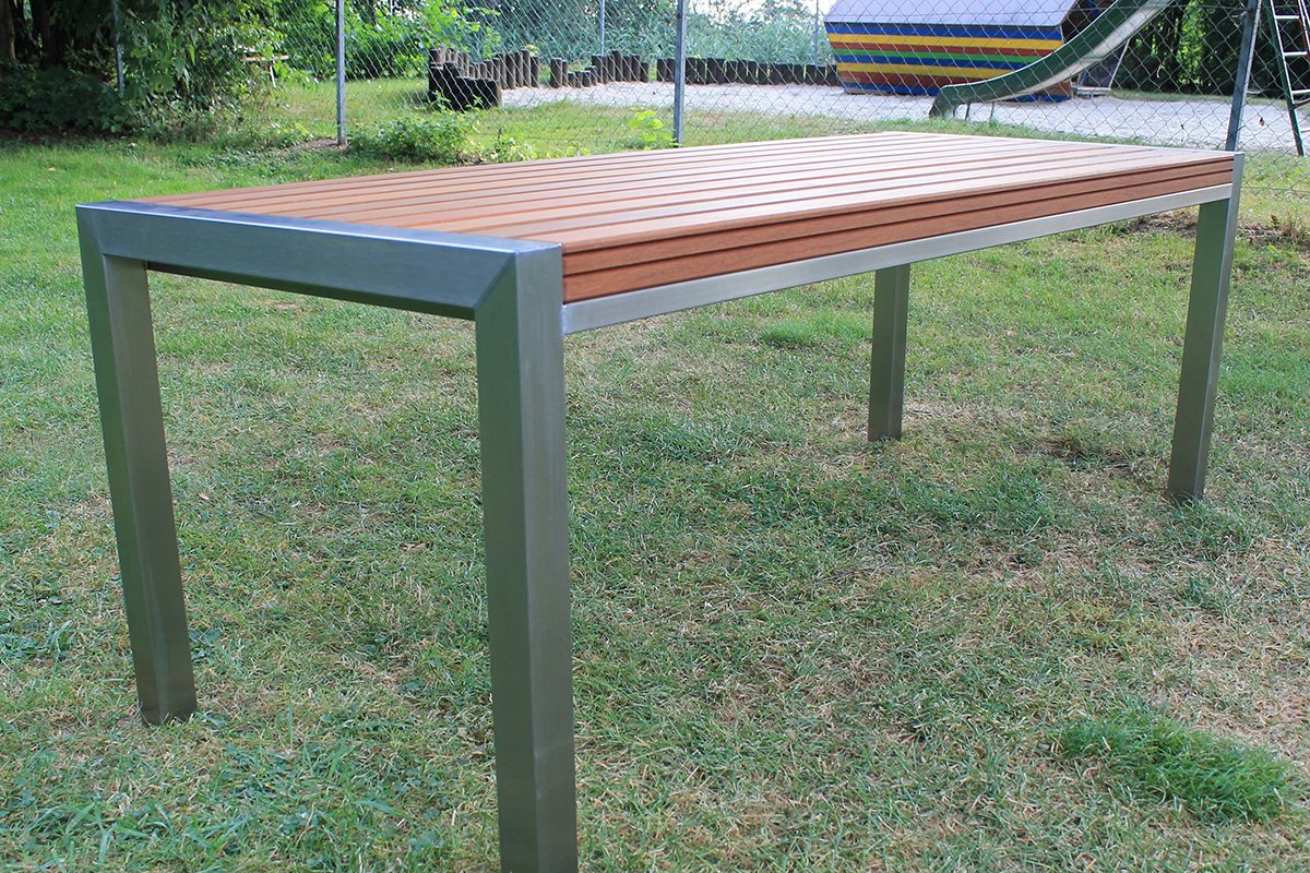 Picnic bench wood stainless steel combination 2