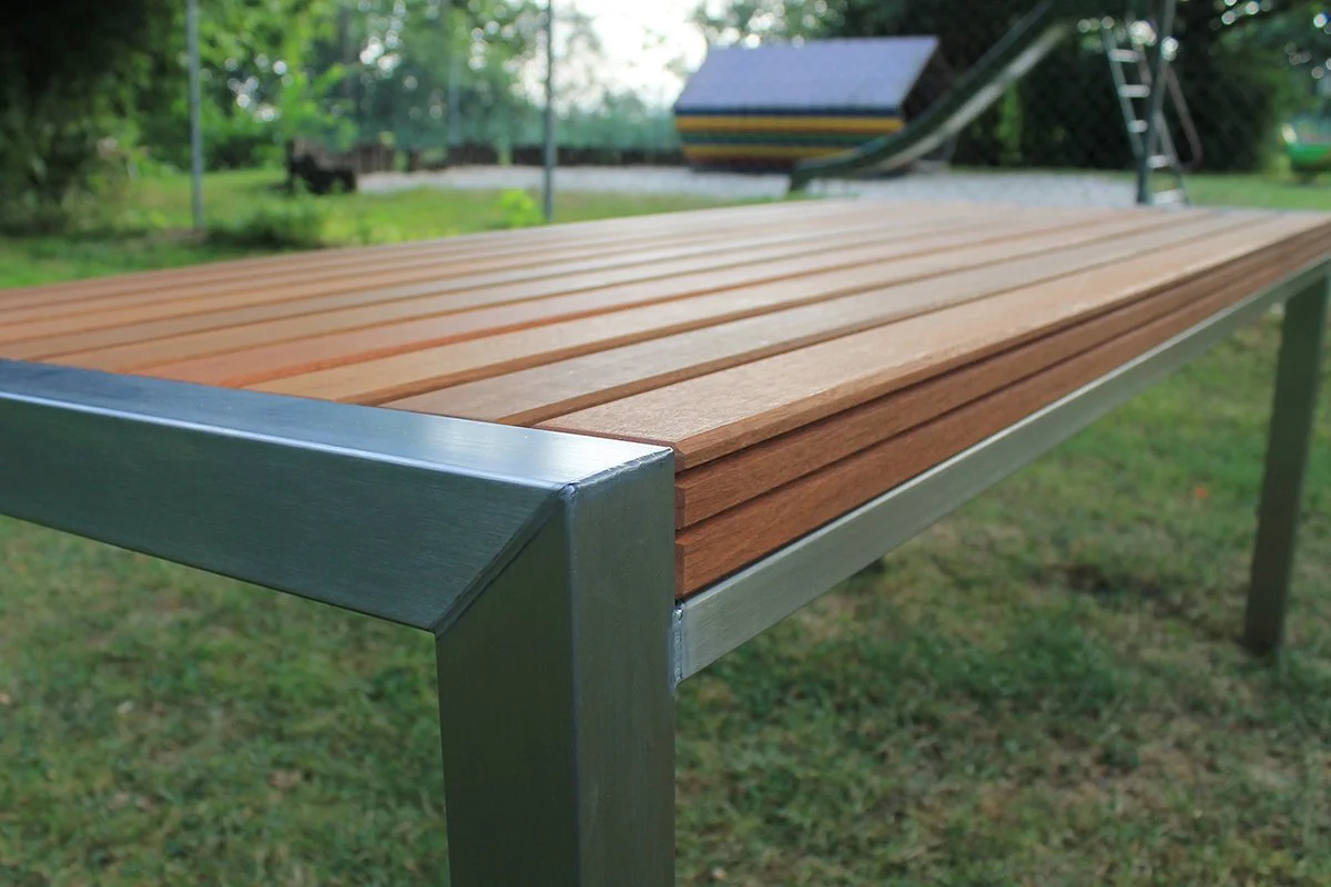 Picnic bench wood stainless steel combination 3