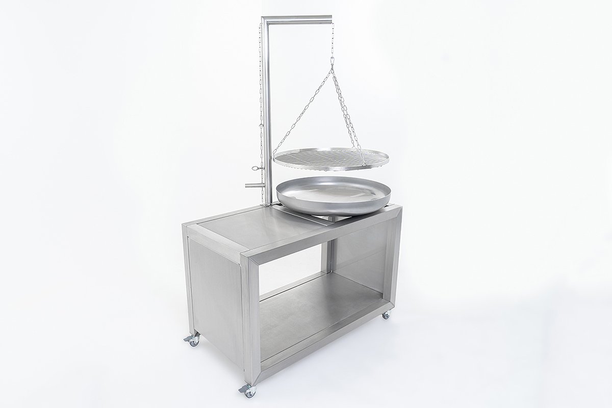 Grill - swing grill on table with wheels stainless steel