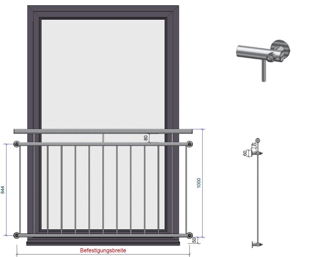 Preview: French balcony model Basic - powder coated - Special Offer