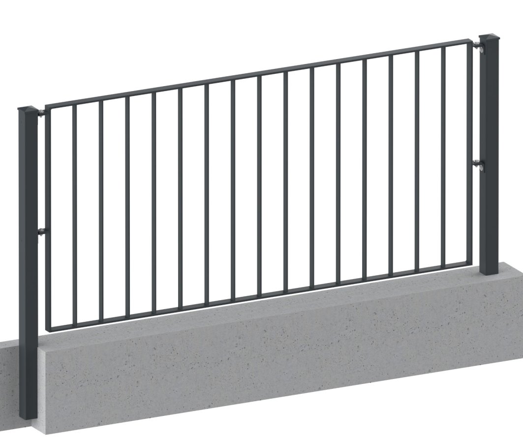 Preview: Zaun, Geländer Modell Basic 2 pulverbeschichtet einbetoniert
