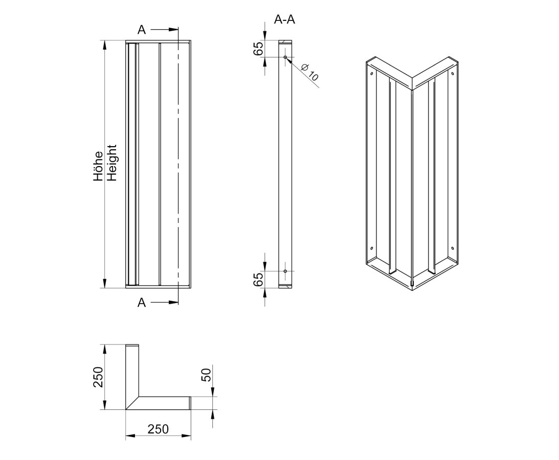 Preview: Zeichnung Eckteil für Gartenzaun, Geländer Modell Simple