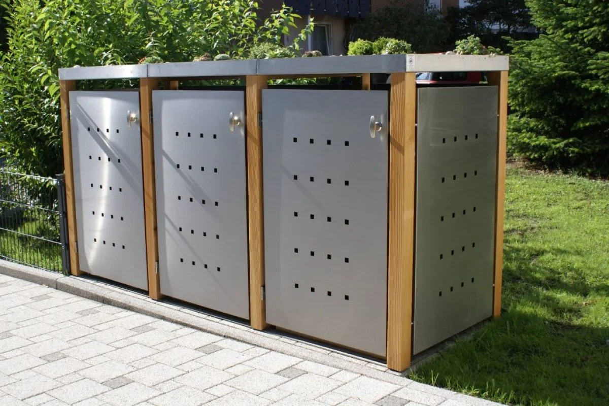 Mülltonnenbox Edelstahl-Holz 240 Liter 3er Box