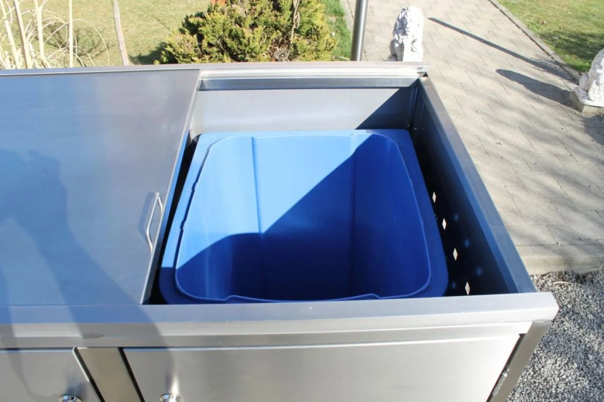 Garbage can box Compact gray anthracite - 240 liters and 120 liters - stainless steel - "Double" box - roof open