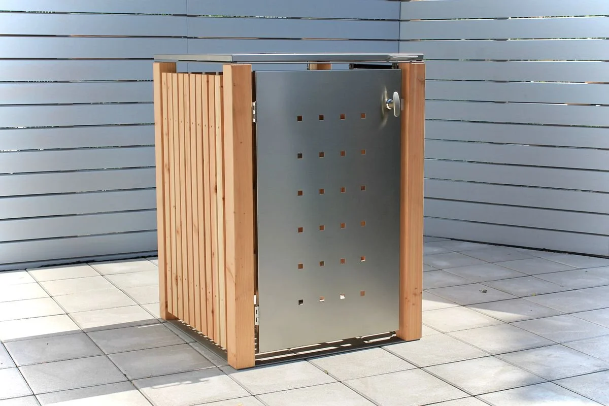 Garbage can box wood facing with stainless steel door up to 240 liters 
