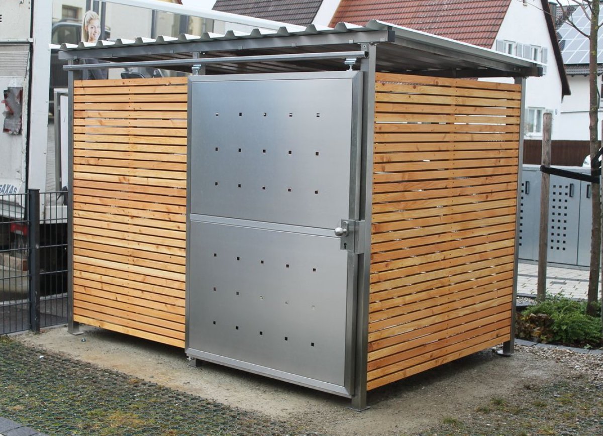 Preview: Fahrradgarage Fahrradhaus Mülltonnenhaus Gartenhaus Gr.1 - 269 x 180 cm mit Holzverkleidung