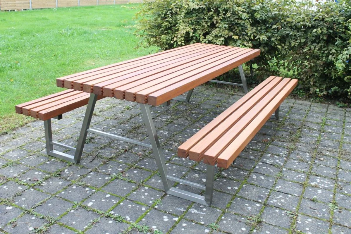 Picnic table wood stainless steel combination