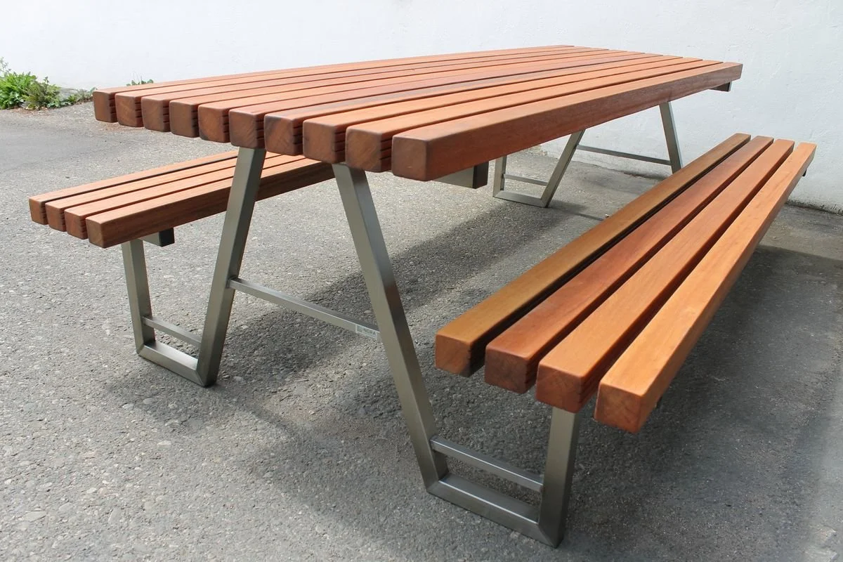 Picnic table wood stainless steel combination 2