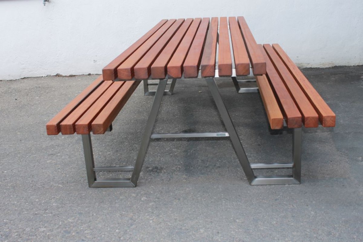Picnic table wood stainless steel combination 5