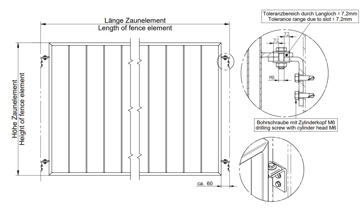 Preview: Gartenzaun Metall Basic verzinkt Bemaßung