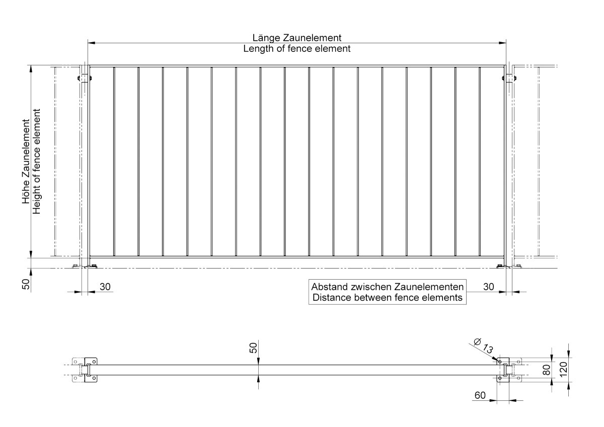 Preview: Zaun, Geländer Modell Simple verzinkt aufgeschraubt Zeichnung