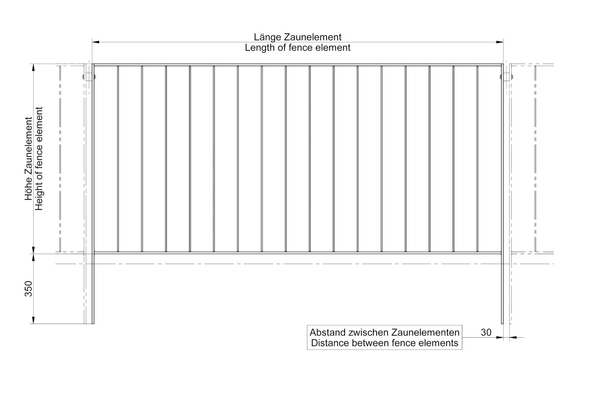 Preview: Zaun, Geländer Modell Simple Edelstahl einbetoniert Zeichnung
