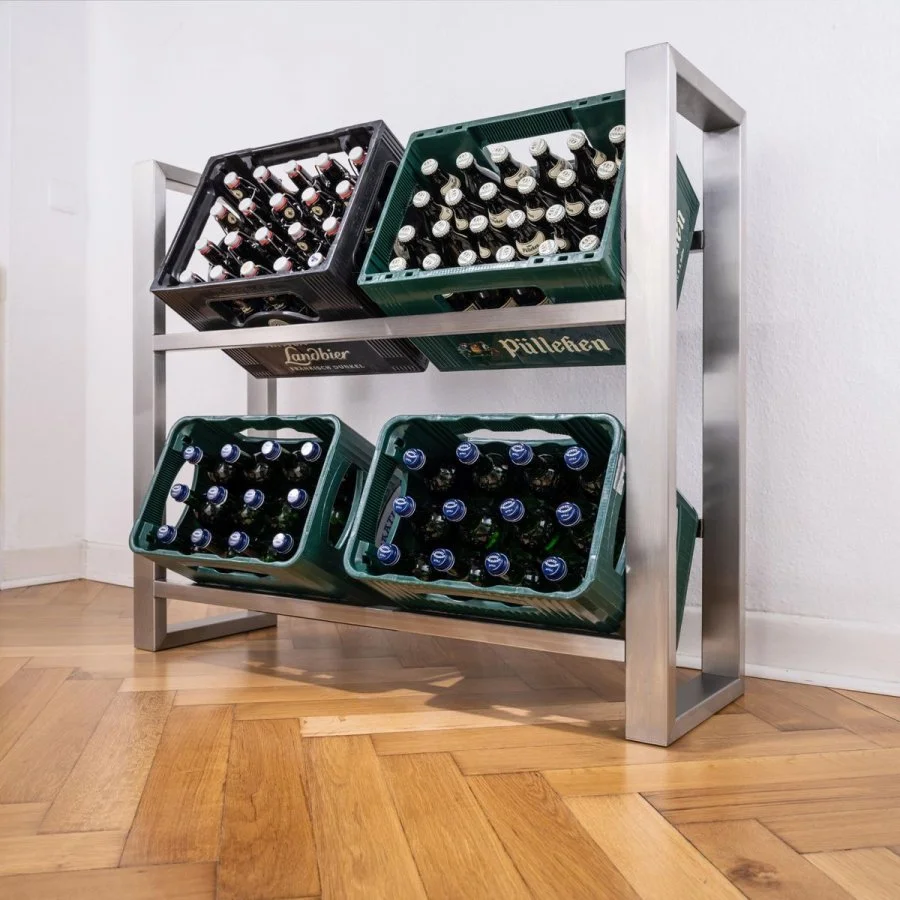 Stainless steel crate rack for four crates horizontal - view 1 Stainless steel crate rack for four crates horizontal - view 1