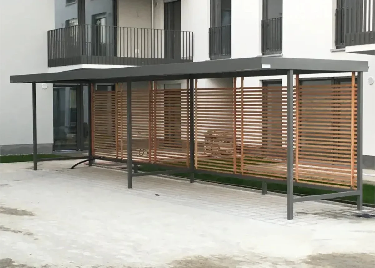 Fahrradüberdachung "Tia" mit Holzlamellen Fahrradüberdachung "Tia" mit Holzlamellen