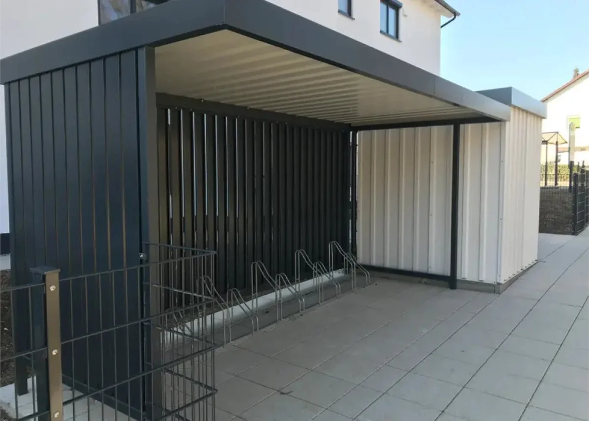 Fahrradüberdachung "Tia" mit Stahlpaneelen Anthrazit Fahrradüberdachung "Tia" mit Stahlpaneelen Anthrazit