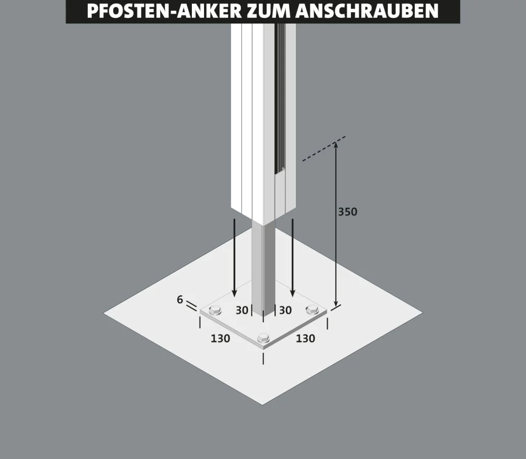 Post anchor for screwing on - Dimensional drawing