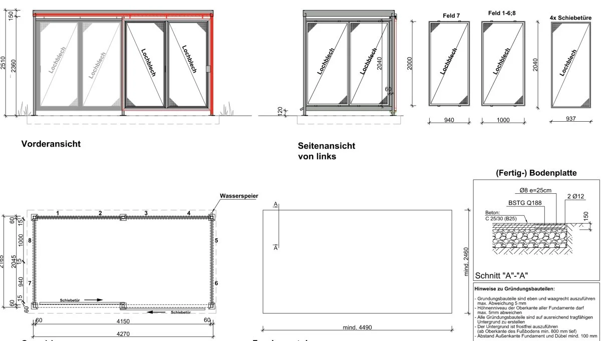 Bicycle shelter K40 with dimensions