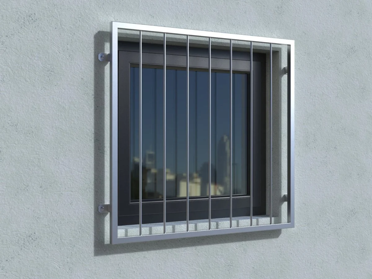 Fenstergitter Turin Edelstahl an der Außenwand ohne Fensterbrett Real
