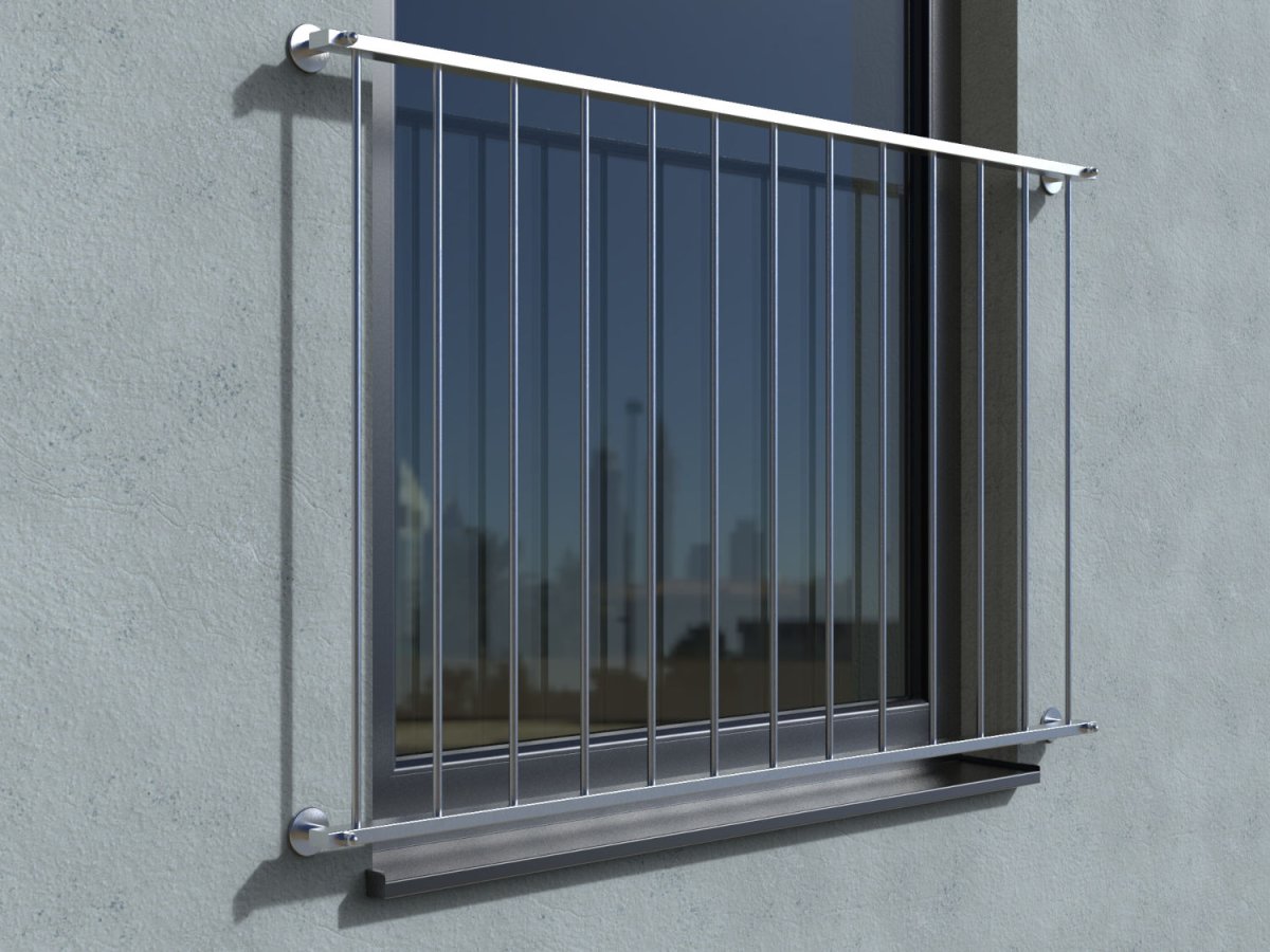French balcony Basic 2 stainless steel - wall mounted in front - real
