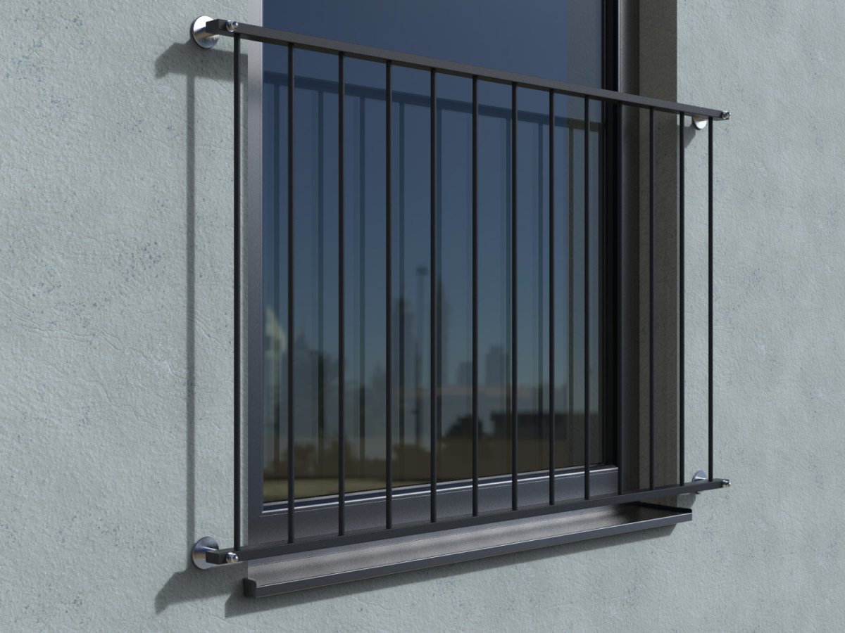 French balcony Basic 2 - powder coated - wall mounted in front - real
